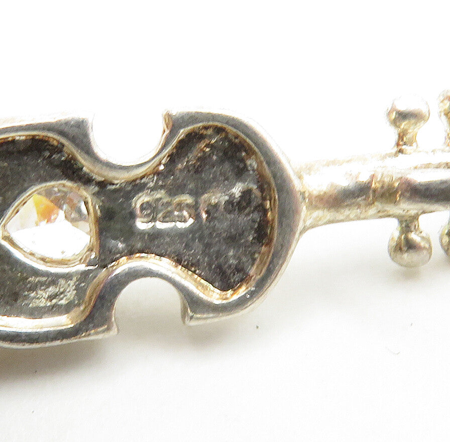 925 Sterling Silver  Vintage Love Heart Cubic Zirconia Cello Pendant  PT12970