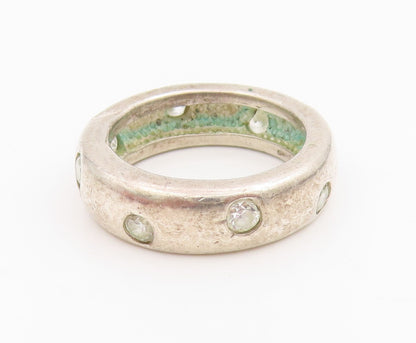 925 Sterling Silver Vintage Ring Round CZ Inset Classic Wide Band  Sz 7  RG34188