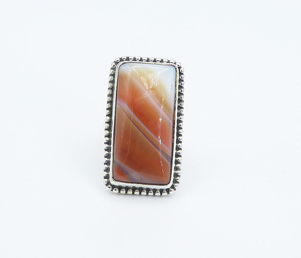 925 Sterling Silver  Orange Agate Fluted Square Cocktail Ring Sz 6  RG8344