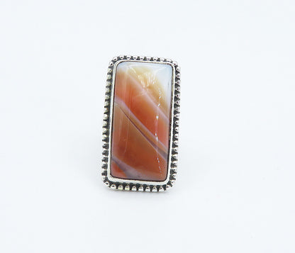 925 Sterling Silver  Orange Agate Fluted Square Cocktail Ring Sz 6  RG8344