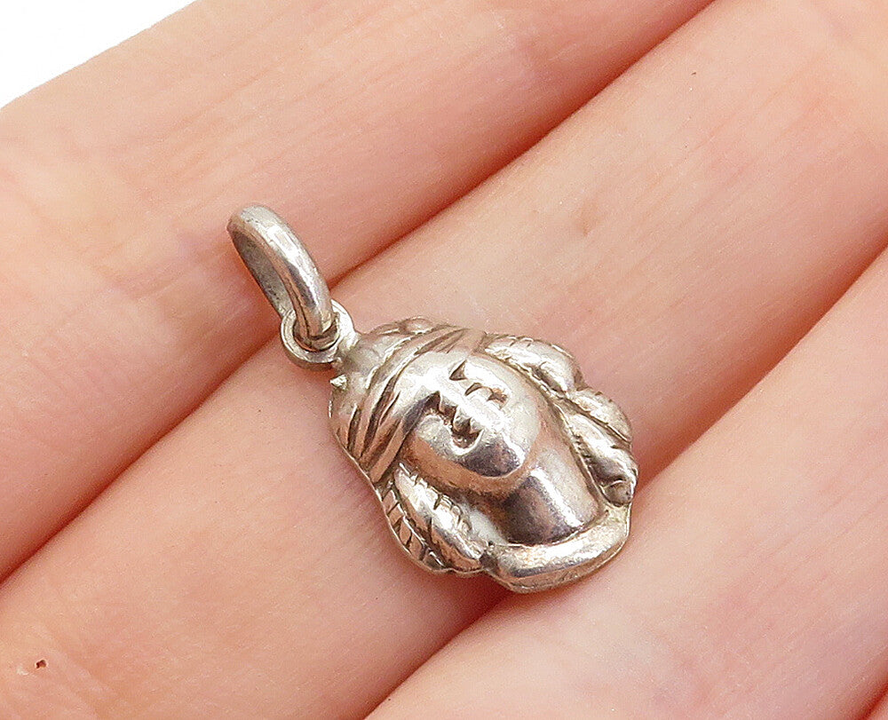 925 Sterling Silver  Vintage Petite Person Wearing Hat Drop Pendant  PT4382