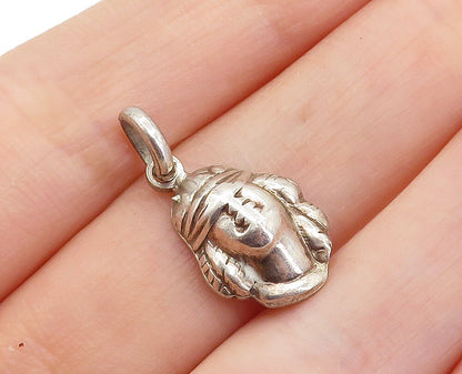 925 Sterling Silver  Vintage Petite Person Wearing Hat Drop Pendant  PT4382