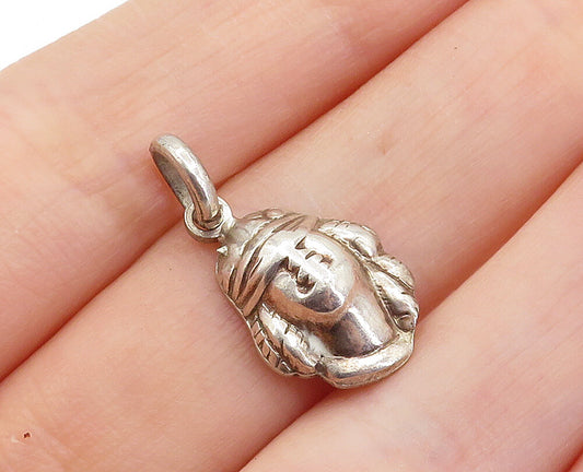 925 Sterling Silver  Vintage Petite Person Wearing Hat Drop Pendant  PT4382