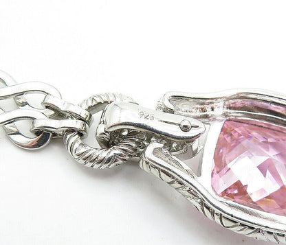 925 Sterling Silver  Pink Cubic Zirconia Infinity Link Chain Necklace  NE1140