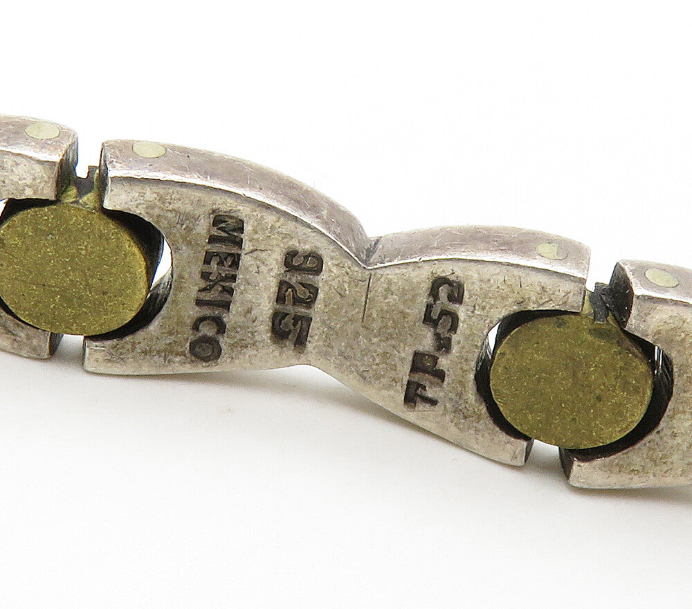 MEXICO 925 Sterling Silver  Vintage 2 Tone Screw Hinge Chain Bracelet  BT6294