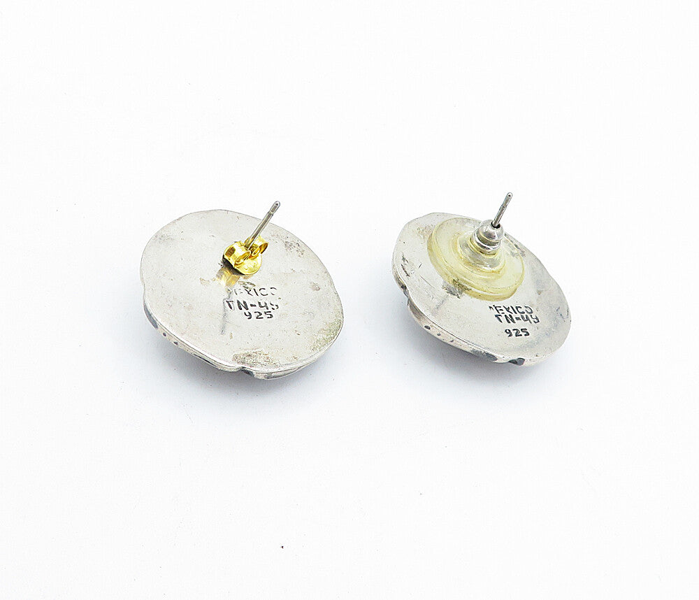 MEXICO 925 Sterling Silver  Vintage Flower Motif Button Drop Earrings  EG2236