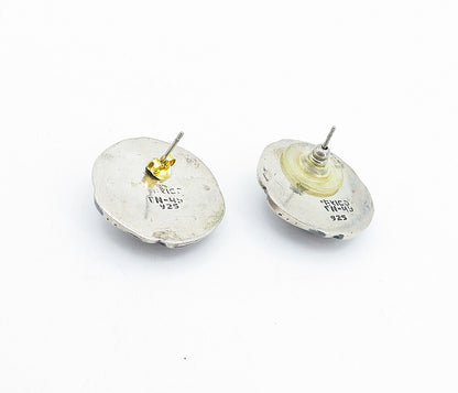 MEXICO 925 Sterling Silver  Vintage Flower Motif Button Drop Earrings  EG2236