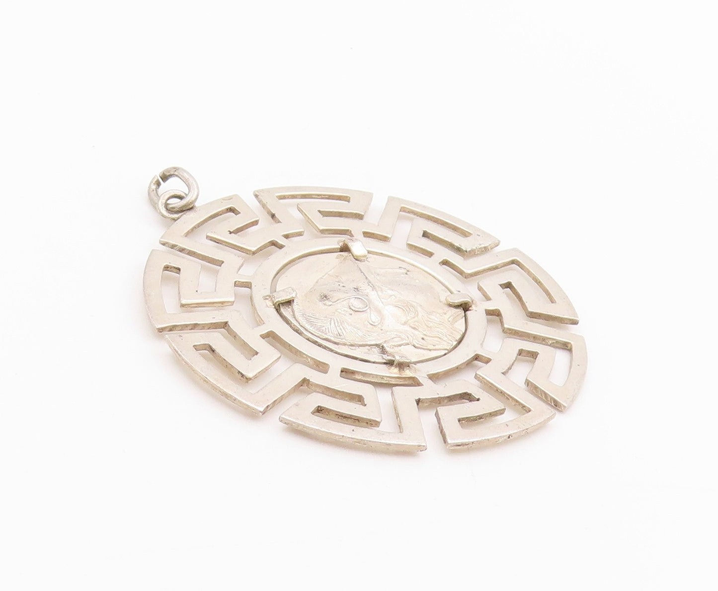 925 Sterling Silver Vintage Pendant Alexander Greek Roman Coin Medallion PT24997