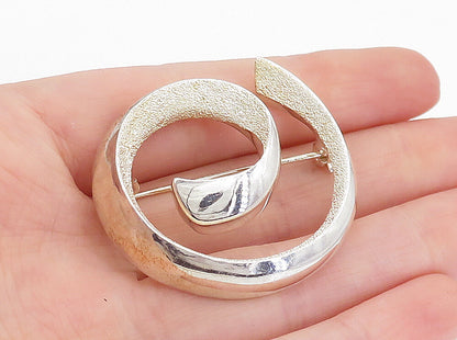 925 Sterling Silver  Vintage Shiny Textured Spiral Design Brooch Pin  BP2216