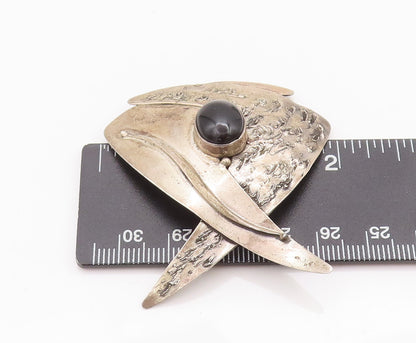 925 Sterling Silver Vintage Brooch Pin Designer Scratched Cabochon Onyx  BP10719