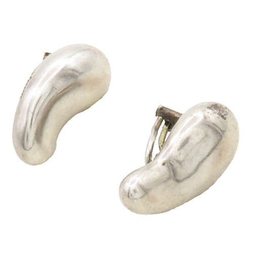 TIFFANY & CO. 925 Silver  Vintage Smooth Bean Shape Non Peirce Earrings EG6565