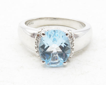 925 Sterling Silver  Prong Set Blue Topaz Shiny Smooth Band Ring Sz 7  RG12458