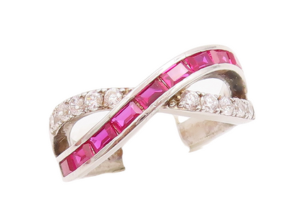 925 Sterling Silver Vintage Ring X Shape Cutout Pink & White Topaz Sz 7  RG29741