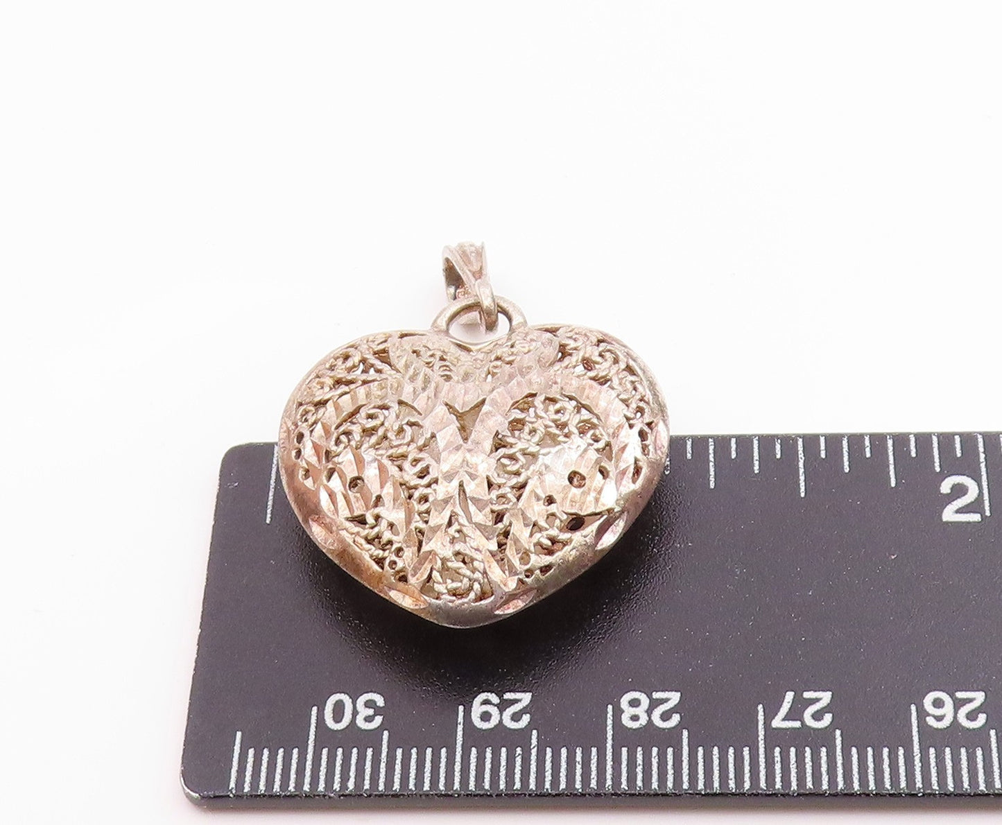 925 Sterling Silver Vintage Shiny Diamond Cut Love Heart Pendant  PT18444
