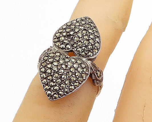925 Sterling Silver  Vintage Marcasite Love Heart Cocktail Ring Sz 4.5  RG4598