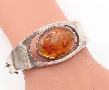 925 Sterling Silver Vintage Bracelet Designer Oval Honey Amber Bangle  BT10910