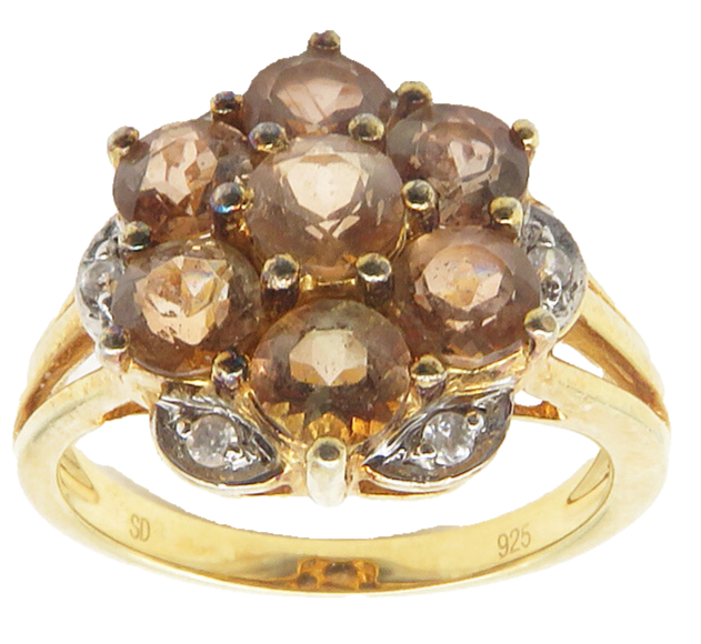 925 Sterling Silver  Topaz Gold Plated Floral Cocktail Ring Sz 6  RG12123
