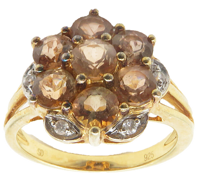 925 Sterling Silver  Topaz Gold Plated Floral Cocktail Ring Sz 6  RG12123