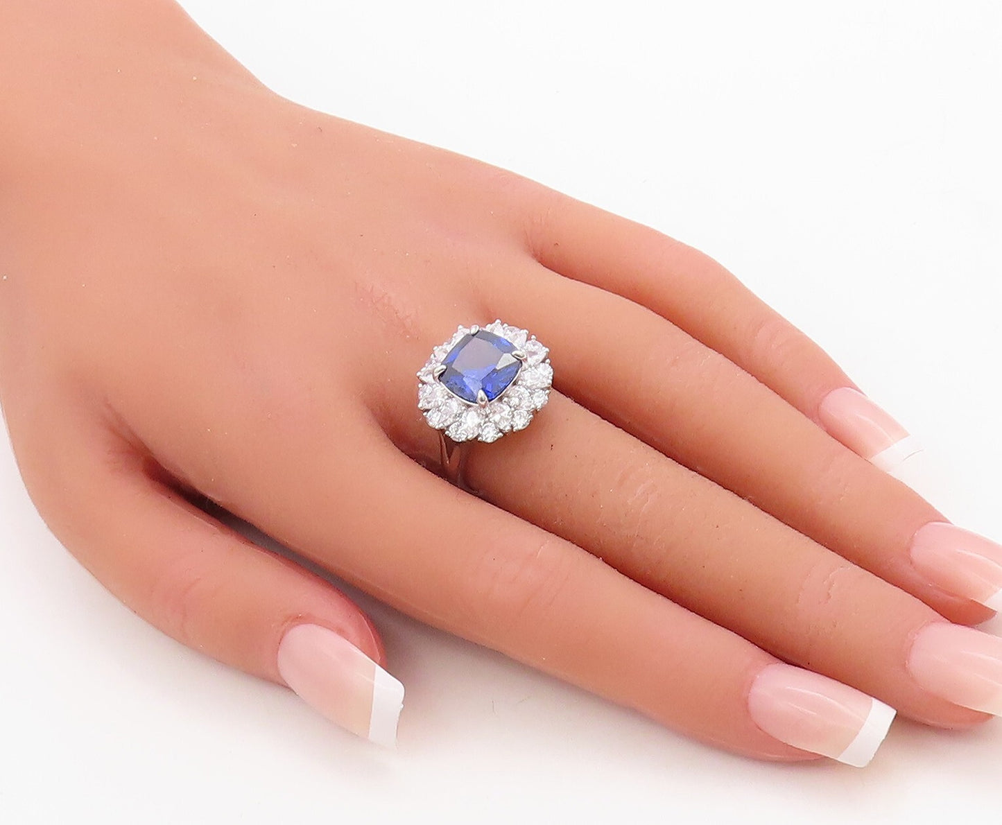 925 Sterling Silver Vintage Ring Designer Sapphire Halo CZ Inlay  Sz 7  RG30987