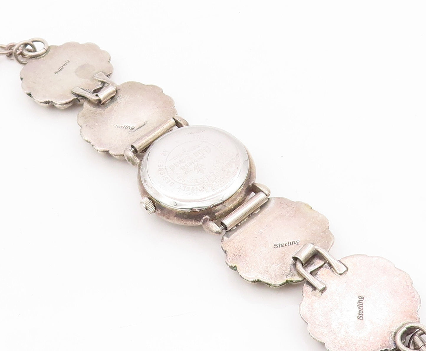 925 Sterling Silver Vintage Watch NAVAJO Dark Tone Floral Etched Band  TR3860