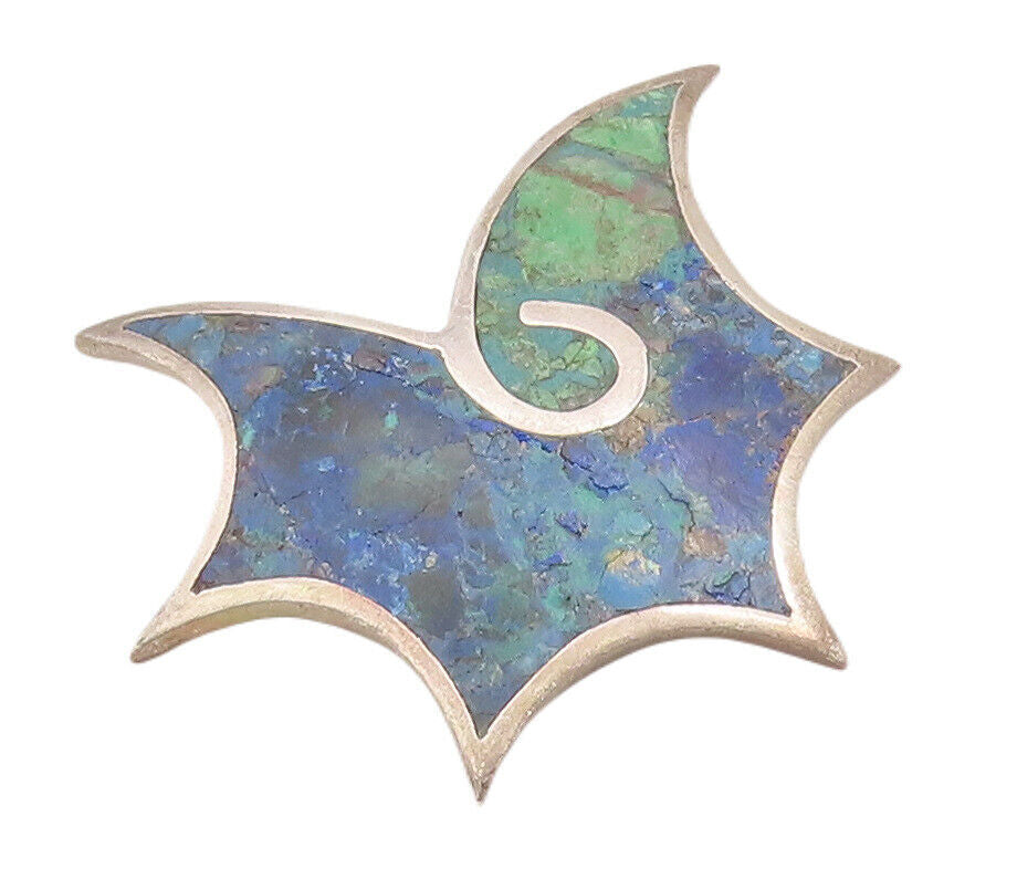 925 Sterling Silver Vintage Brooch Pin ARTE PLATA Carved Inlay Turquoise BP10901