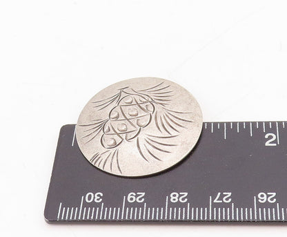925 Sterling Silver Vintage Brooch Dark Tone Design Etched Coin  BP11491
