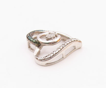 925 Sterling Silver Vintage Genuine Diamonds Two Tone Heart Pendant PT17762