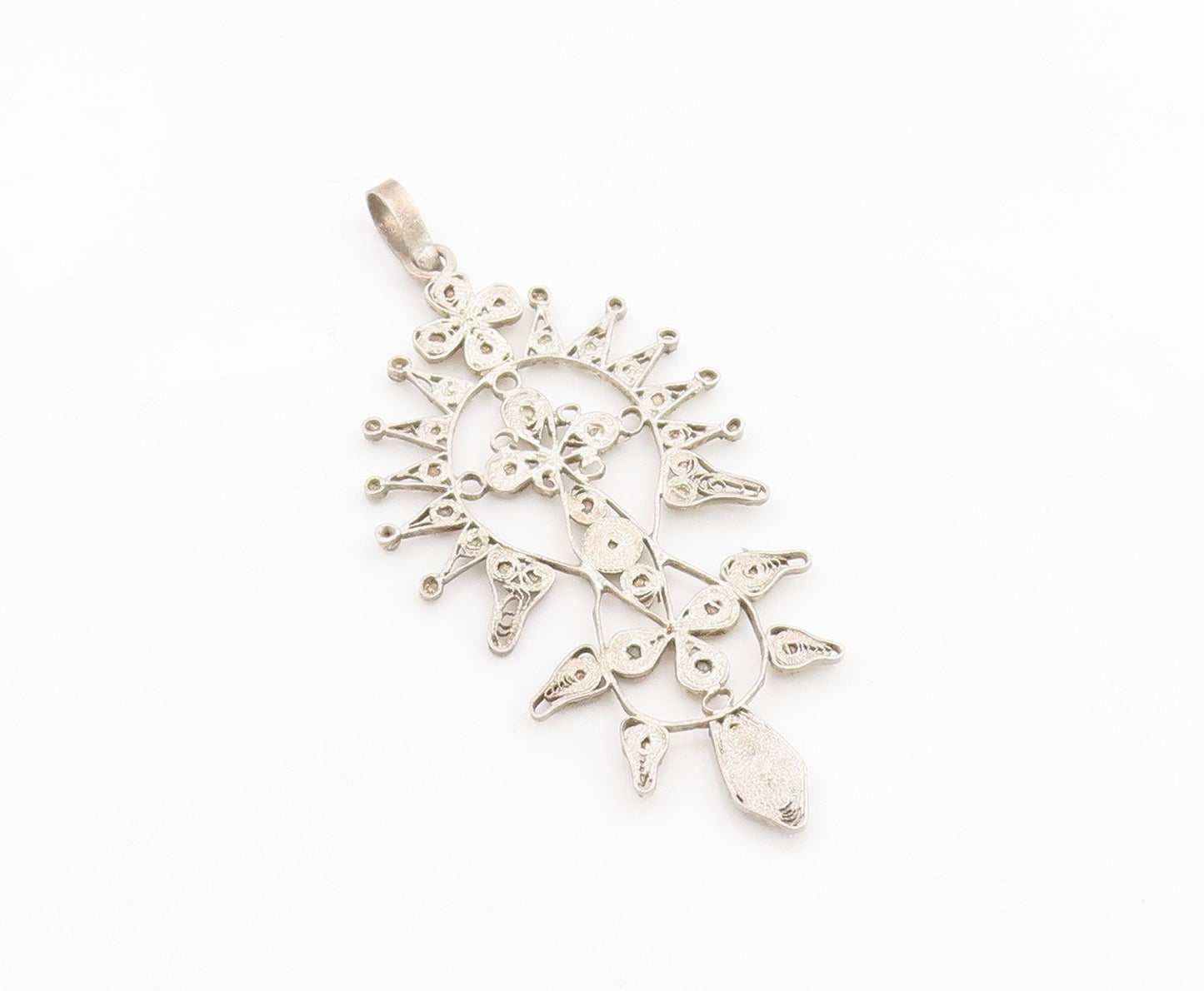 925 Sterling Silver Vintage Pendant Celestial Sunburst Filigree Design  PT25478