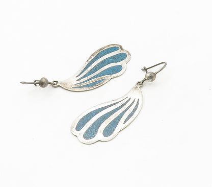 MEXICO 925 Sterling Silver  Vintage Inlaid Turquoise Dangle Earrings  EG7981