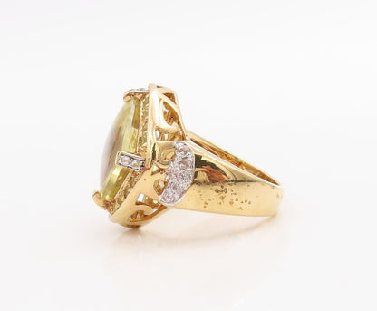 925 Sterling Silver Vintage Ring Gold Plated Peridot & Topaz  Sz 7  RG30963