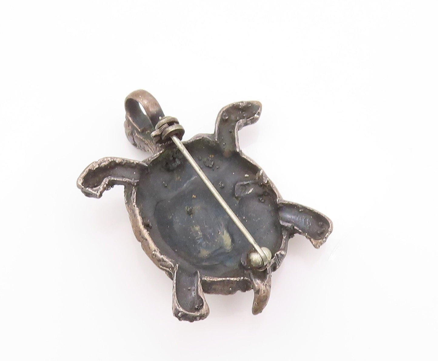 925 Sterling Silver Vintage Brooch Dark Tone Carved Walking Turtle  BP11520