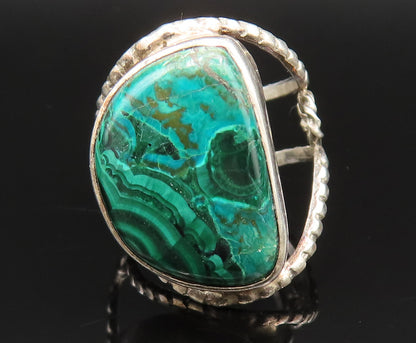 925 Sterling Silver  Vintage Open Frame Malachite Ring Sz 5.5  RG25380
