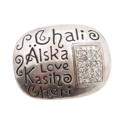 925 Sterling Silver Vintage Ring Diamonds Inlay Lovers Names Etched Sz 7 RG33188