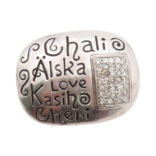 925 Sterling Silver Vintage Ring Diamonds Inlay Lovers Names Etched Sz 7 RG33188