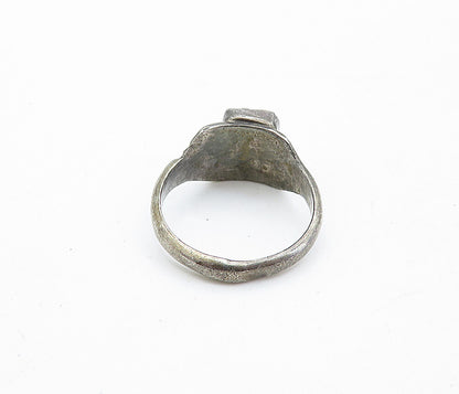 NAVAJO 925 Sterling Silver  Vintage Turquoise Dark Tone Band Ring Sz 5  RG5516
