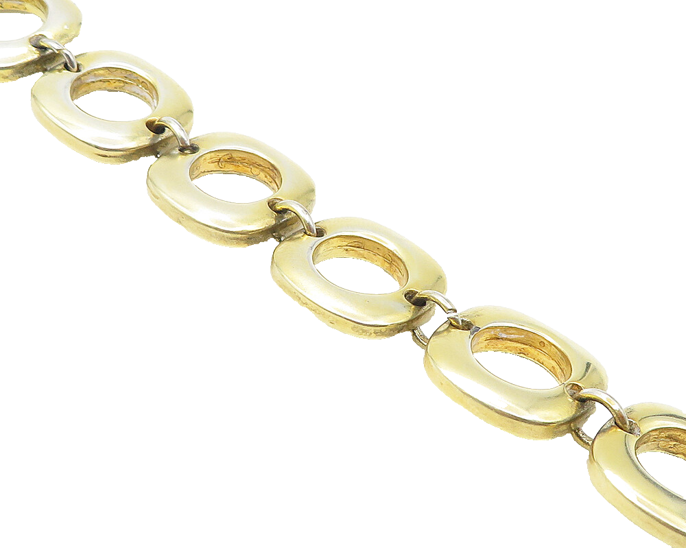 925 Sterling Silver  Shiny Gold Plated Rounded Square Chain Bracelet  BT4521