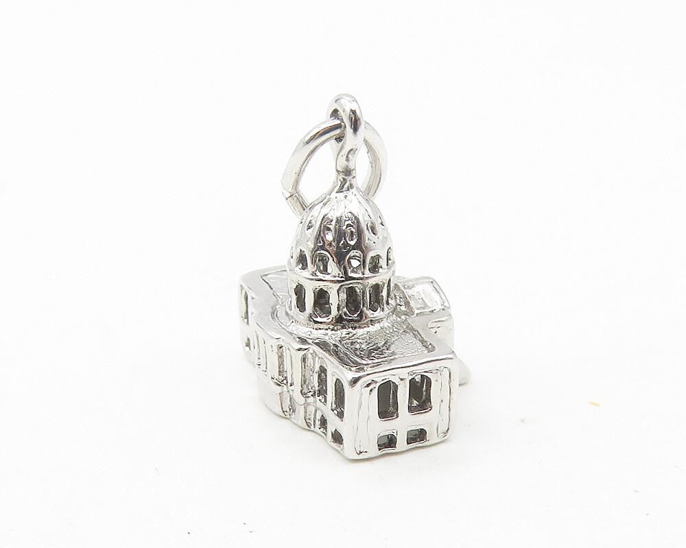 925 Sterling Silver  Vintage Petite Shiny Capitol Building Pendant  PT9384