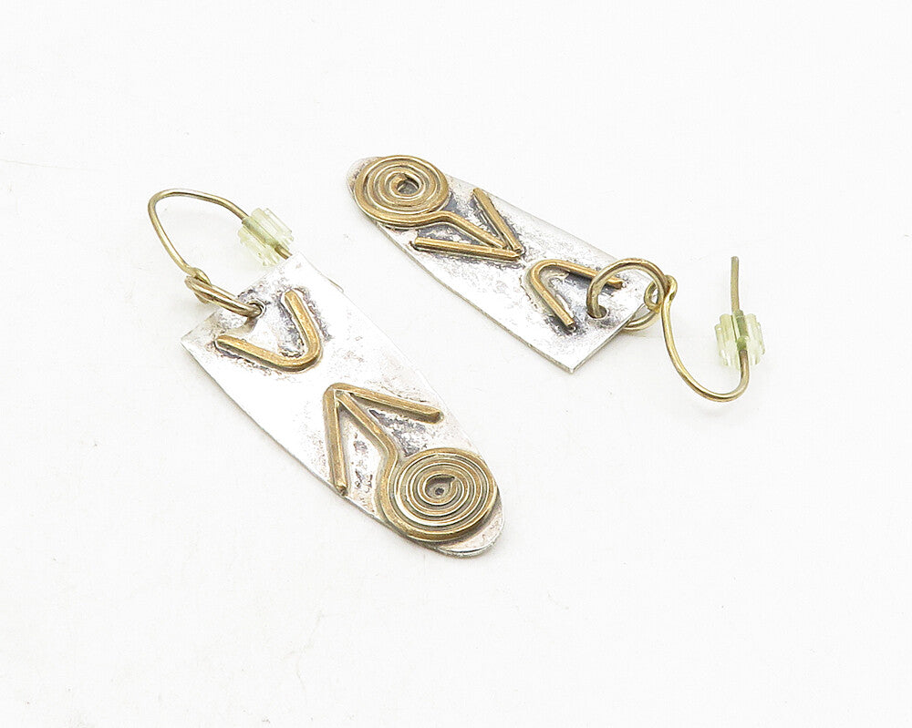 JOHN CHAVEZ NAVAJO 925 Sterling Silver Vintage Two Tone Figure Earrings  EG5202