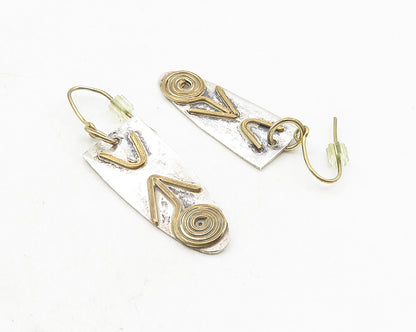 JOHN CHAVEZ NAVAJO 925 Sterling Silver Vintage Two Tone Figure Earrings  EG5202