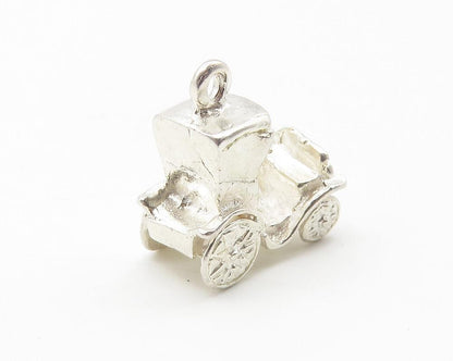 925 Sterling Silver  Vintage Shiny Old Fashioned Carriage Pendant  PT8139