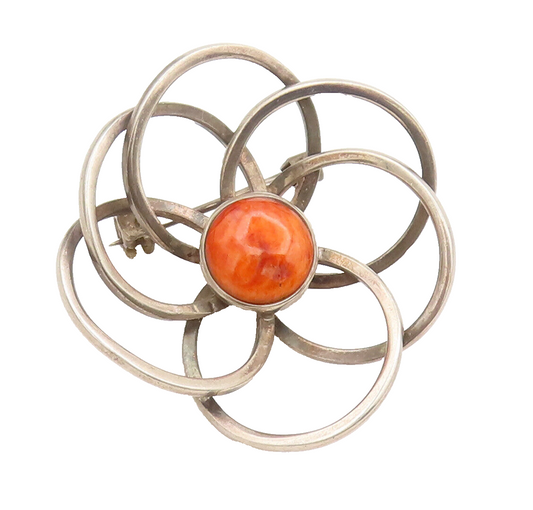 ILARIA 925 Silver  Vintage Brutalist Flower Yellow Coral Brooch Pin  BP10378