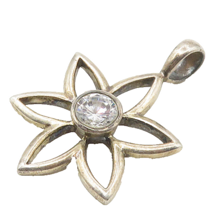 SILPADA 925 Sterling Silver Vintage Cubic Zirconia Open Flower Pendant PT14600