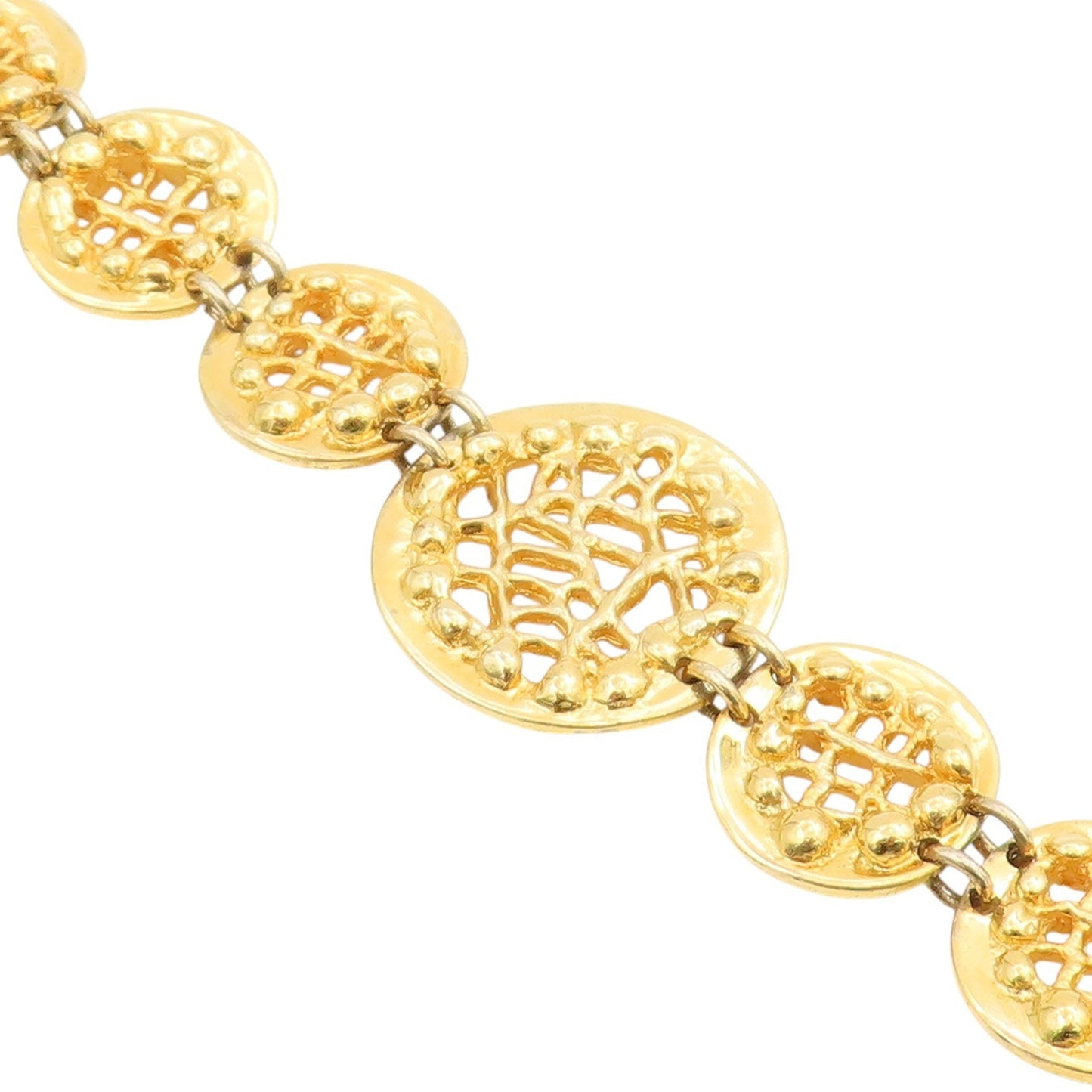 925 Sterling Silver Vintage Bracelet Gold Plated Round Cutout Medallion  BT11529