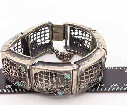 925 Sterling Silver Vintage Bracelet AMIR PORAN Net Cutout Turquoise  BT10831