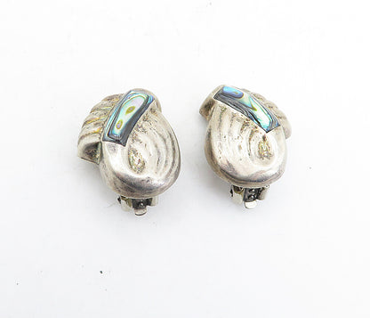 MEXICO 925 Silver  Vintage Abalone Shell Swirl Non Pierce Earrings  EG2687