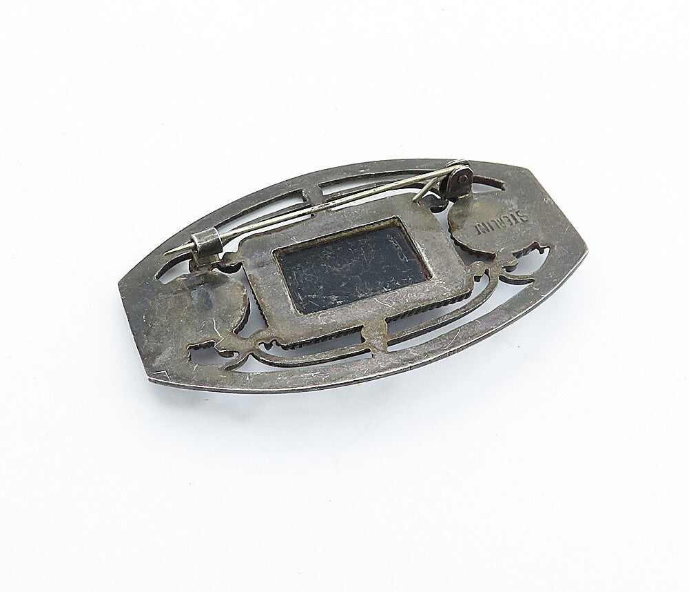 925 Sterling Silver  Vintage Black Hematite Oxidized Twist Brooch Pin  BP2593