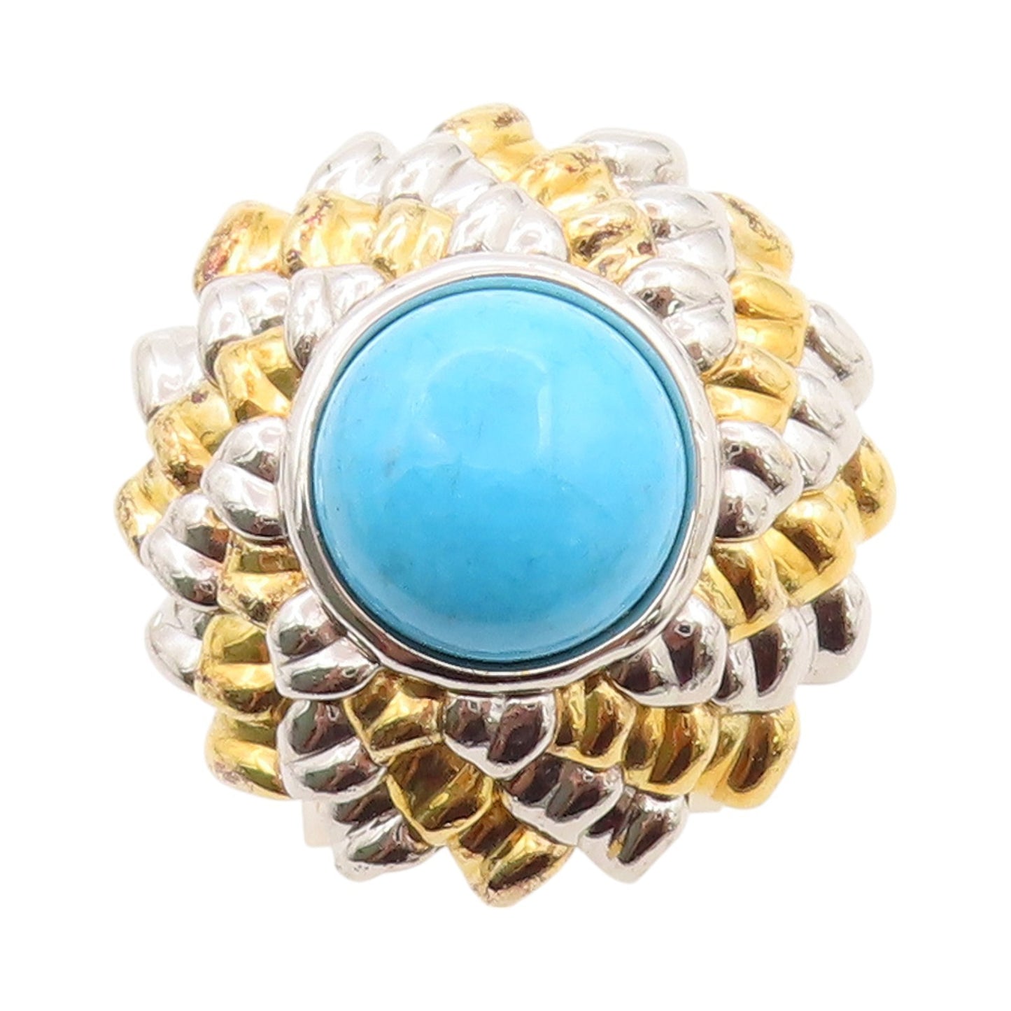 925 Sterling Silver Vintage Ring Gold Plated Larimar Flower  Sz 5  RG32819