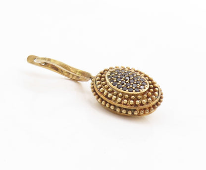 925 Sterling Silver Vintage Earrings Gold Plated Round Sapphire Beaded  EG13267
