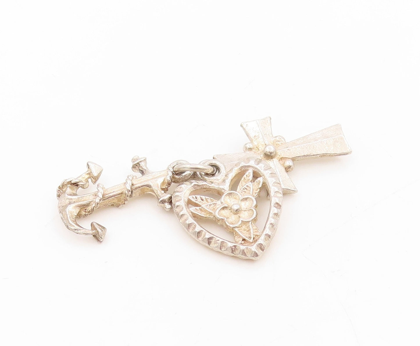 925 Sterling Silver Vintage Pendant Faith Hope Charity Nautical Charm  PT25376