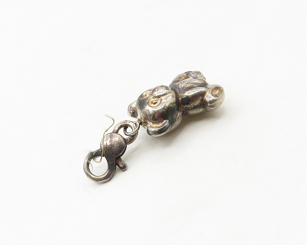 925 Sterling Silver  Vintage Dark Tone Teddy Bear Hollow Pendant  PT13749